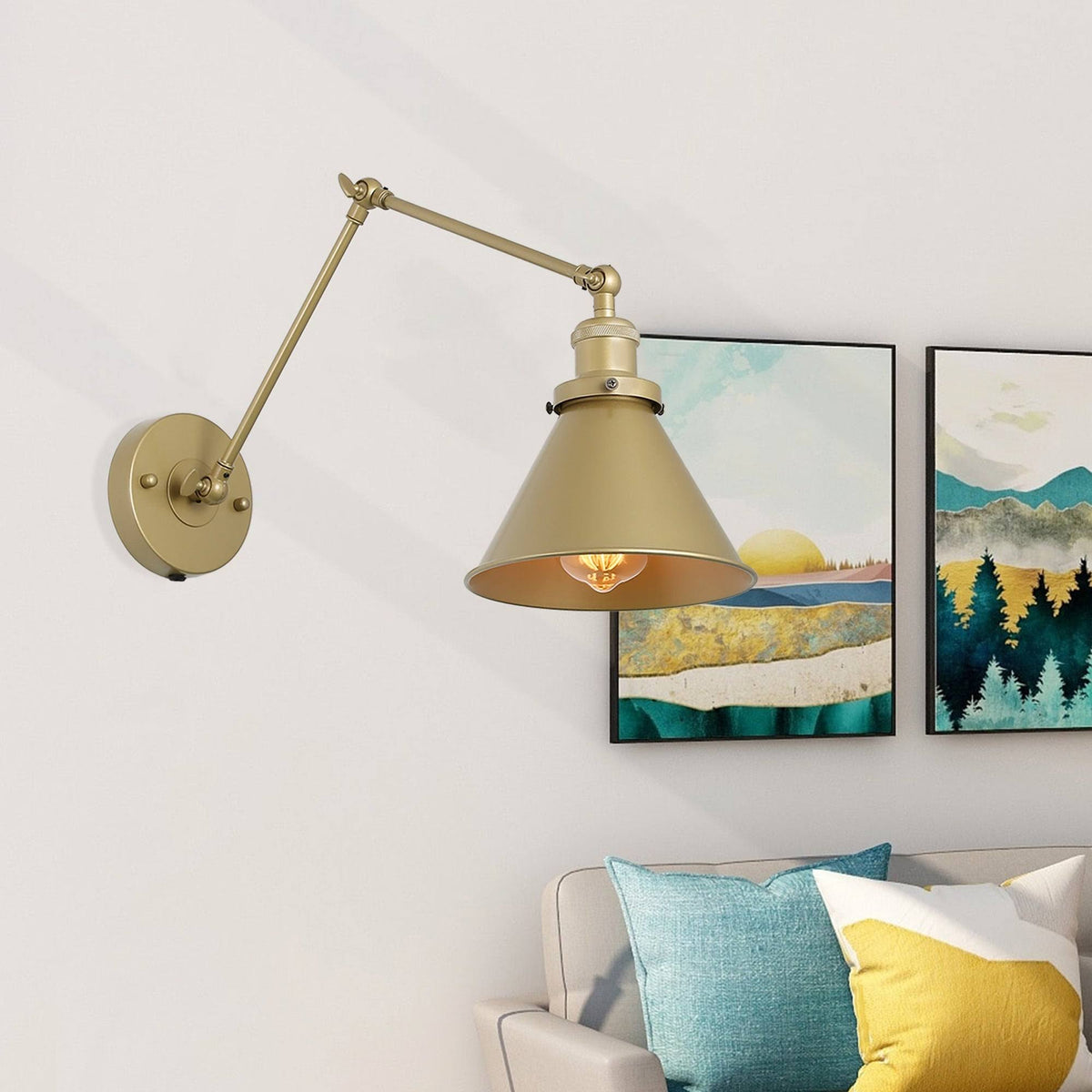 Adjustable Gold Swing Arm Plug-In Wall Lamp T98211