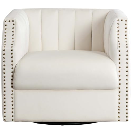Swivel Barrel Chair Set of 2 Upholstered with Brass Rivets O8139
