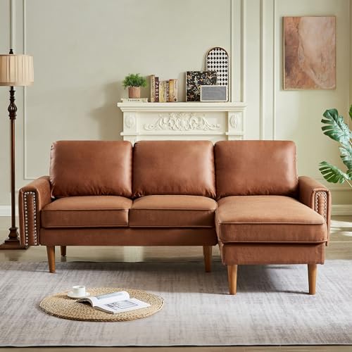 Brown Suede Fabric Convertible Sectional Sofa with Reversible Chaise K854