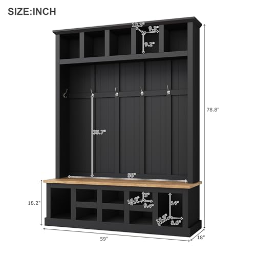 White 47.2'' Wood Hall Tree with Shoe Storage Bench S938