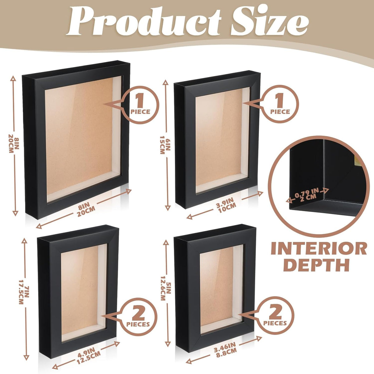 6 Pcs Black Wood Shadow Box Frame Set J38167