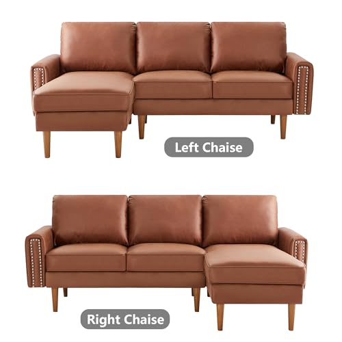 Brown Suede Fabric Convertible Sectional Sofa with Reversible Chaise K854