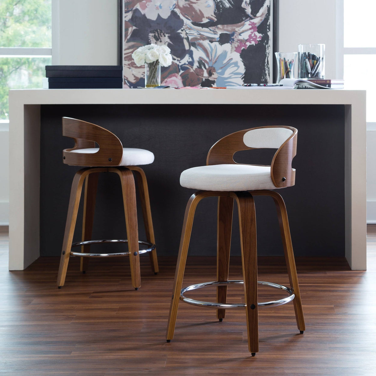 Beige Bentwood Swivel Stool P791744