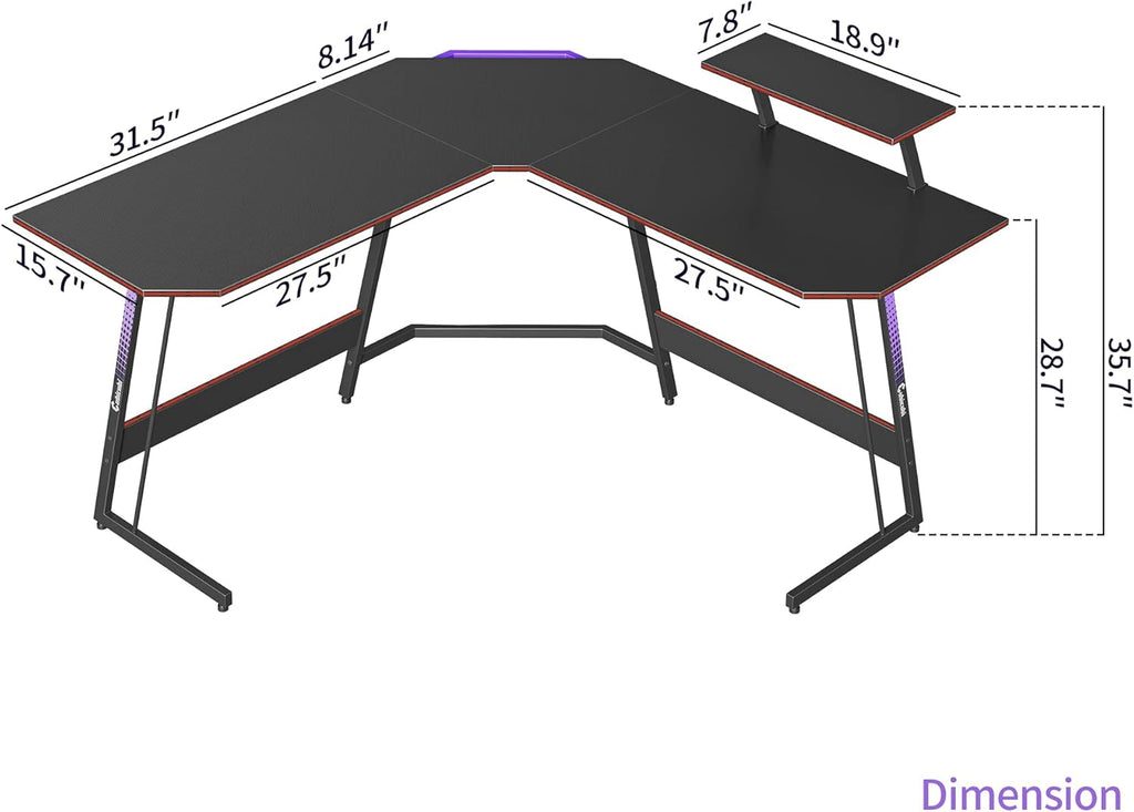 L Shaped Gaming Desk 53 inch Carbon Fiber Surface with Cable Tray E272133