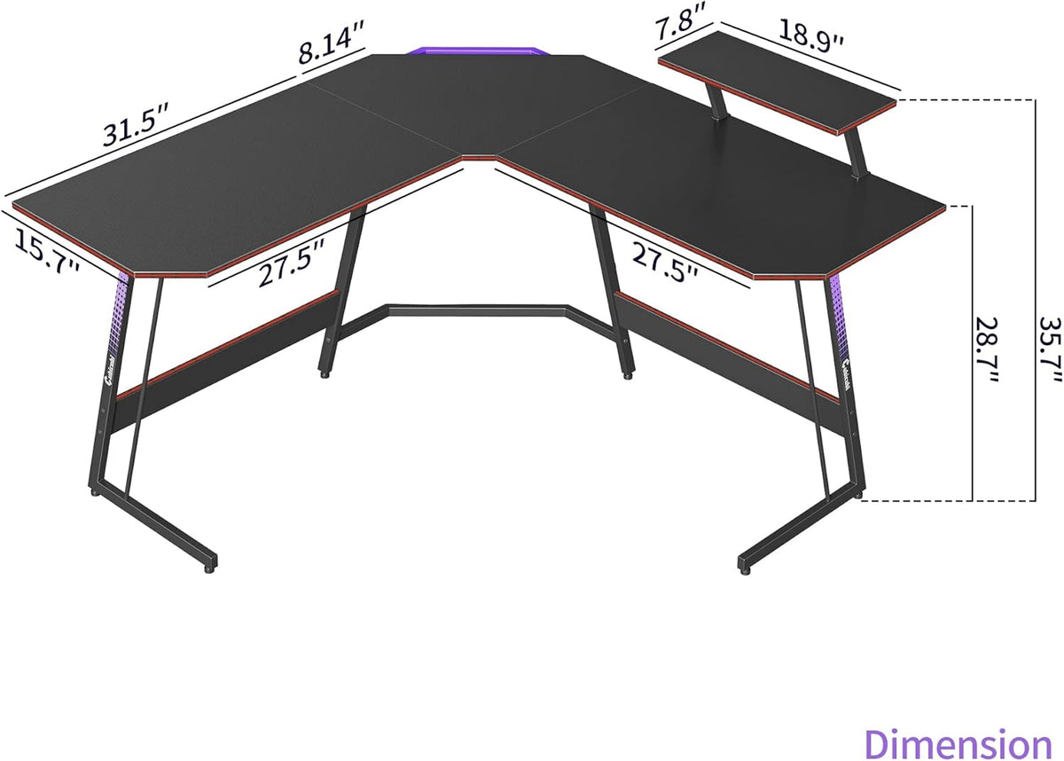 L Shaped Gaming Desk 53 inch Carbon Fiber Surface with Cable Tray E272133