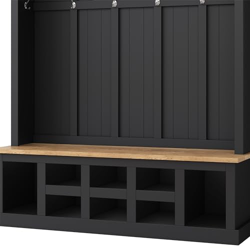 White 47.2'' Wood Hall Tree with Shoe Storage Bench S938