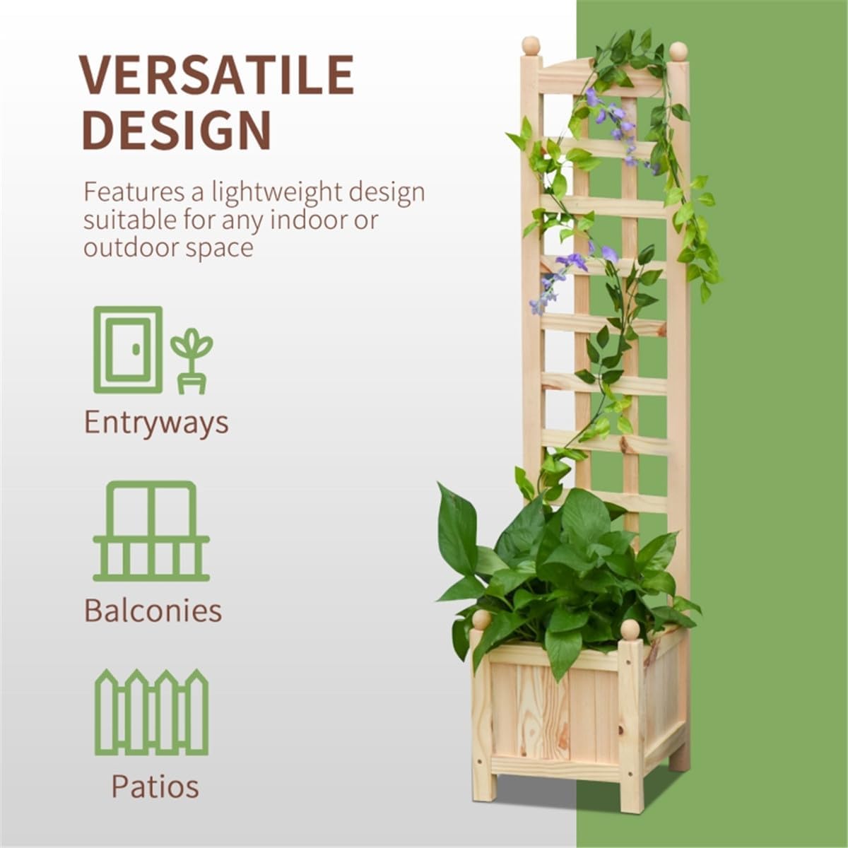 Raised Garden Bed Wood Planter with Trellis J78138