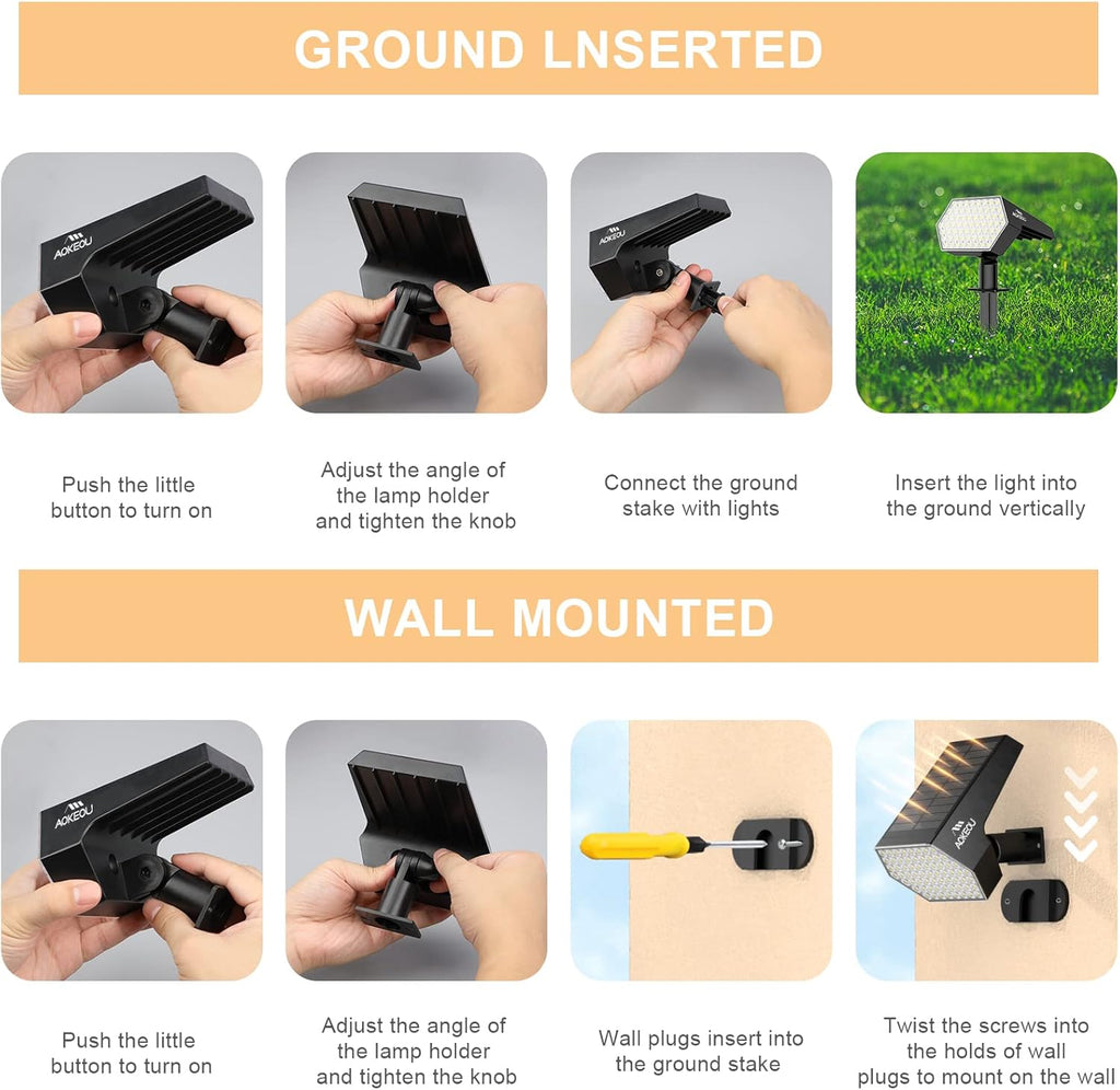 Solar Landscape Spotlights Outdoor, 4 Modes LED Waterproof Wall Light O8448