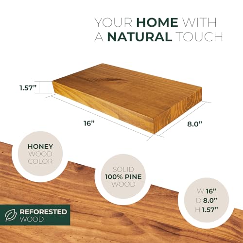 Solid Wood Floating Shelves, Set of 2, Honey Oak P252