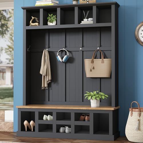 White 47.2'' Wood Hall Tree with Shoe Storage Bench S938