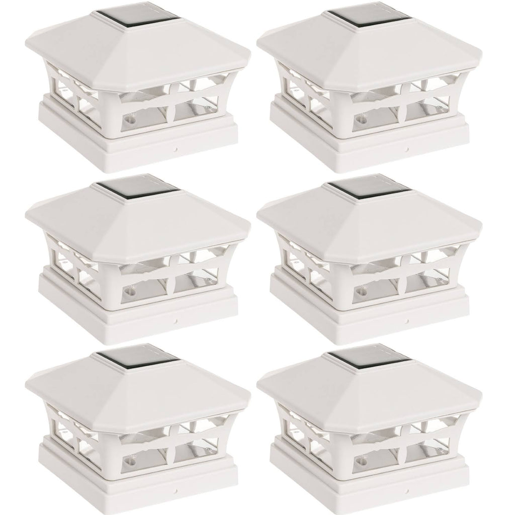 6 Pack White Solar Powered Post Cap Light V28855