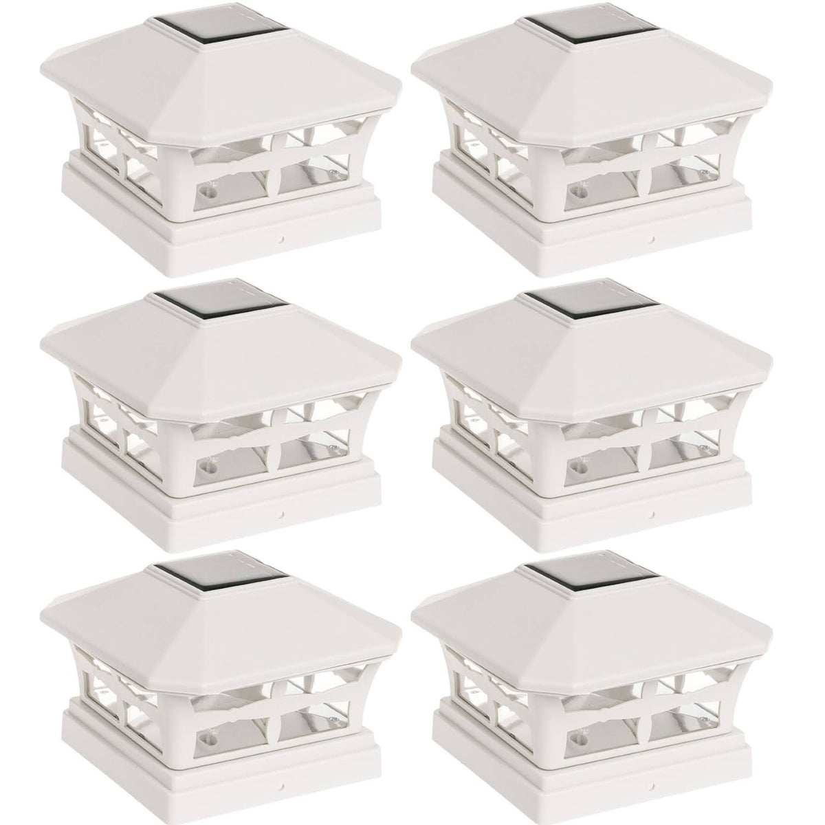 6 Pack White Solar Powered Post Cap Light V28855
