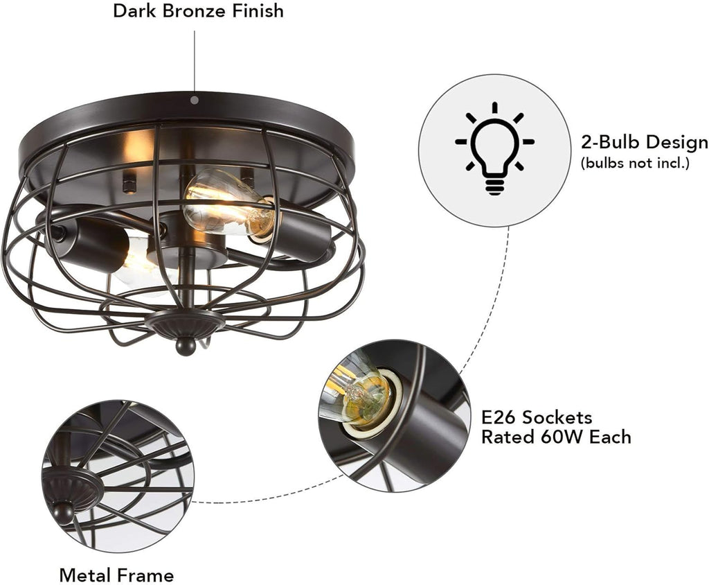 2-Light Industrial Flush Mount Ceiling Light Fixture M38910