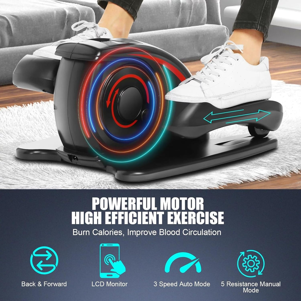 Under Desk Electric Seated Pedal Exerciser with LCD Display and Remote Control T7362