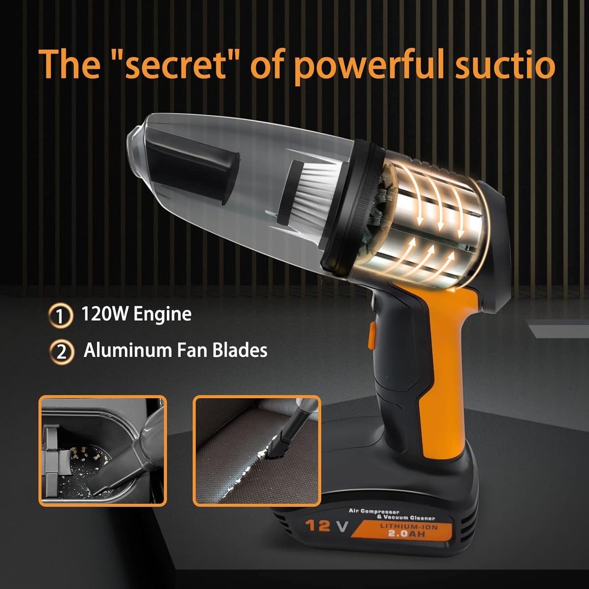 Cordless Rechargeable Handheld Car Vacuum Tire Inflator O419922