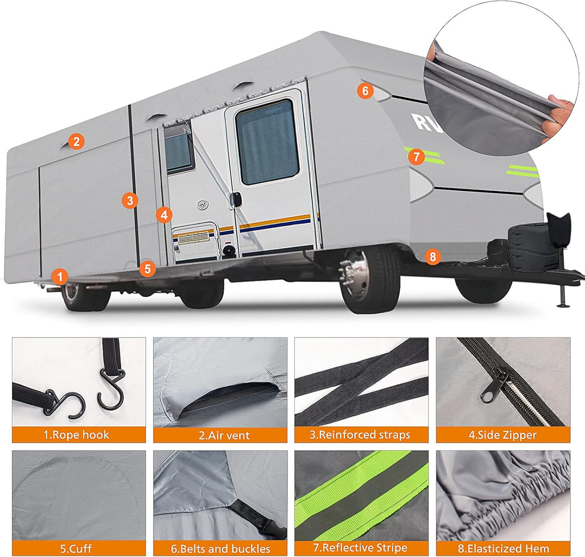 34'1 - 37' Breathable Waterproof RV Cover with Tire Covers Y39104