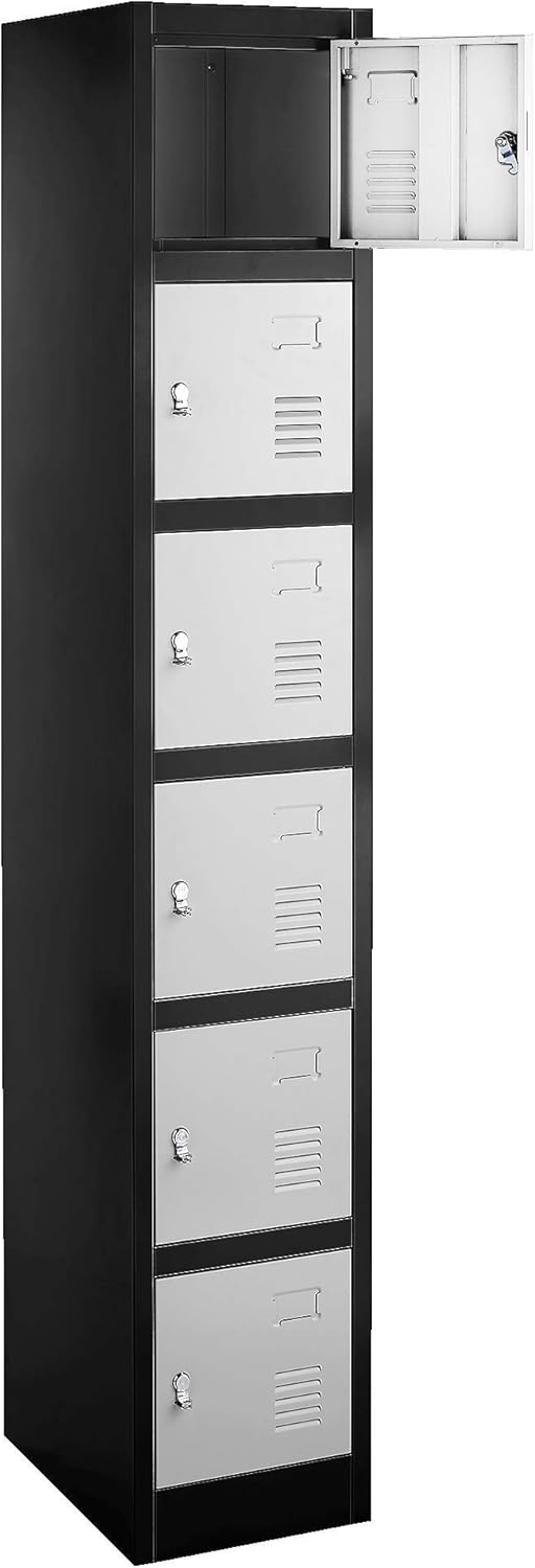 6 Metal Wall Lockers Storage Cabinet Black/Grey G303460