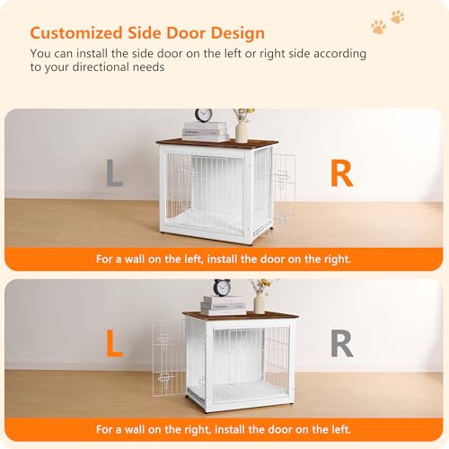 Dog Crate Furniture with Cushion, Wooden Kennel Table with Double Doors, Dark Gray I1682
