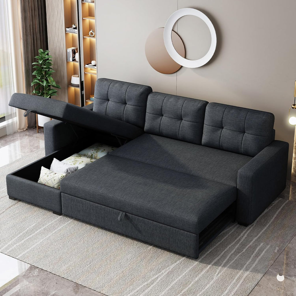Dark Grey L Shaped Sleeper Sofa with Pull Out Bed and Storage R83659