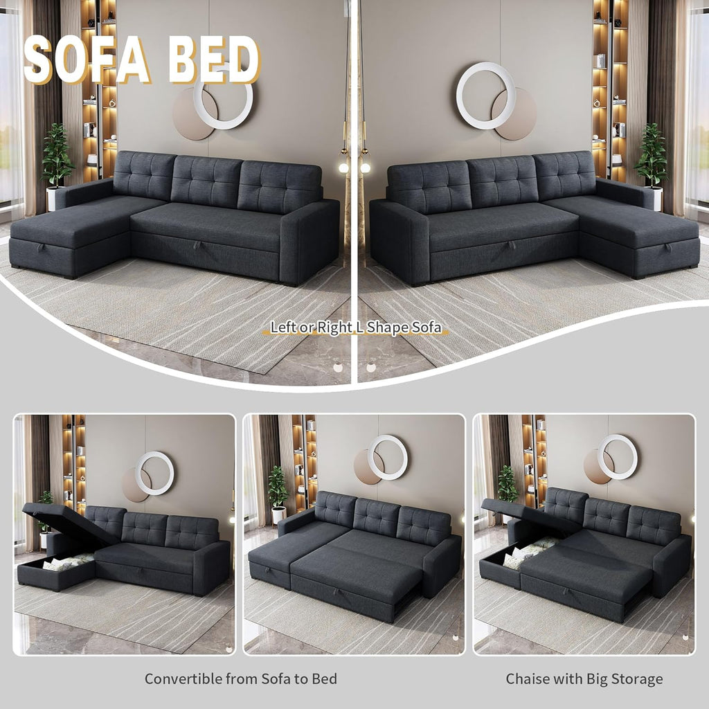 Dark Grey L Shaped Sleeper Sofa with Pull Out Bed and Storage R83659