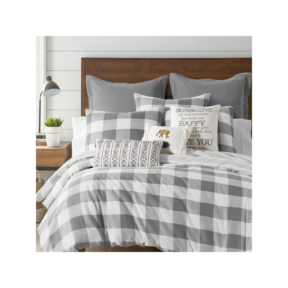 3-Piece Reversible King Duvet Cover Set in Grey E2457