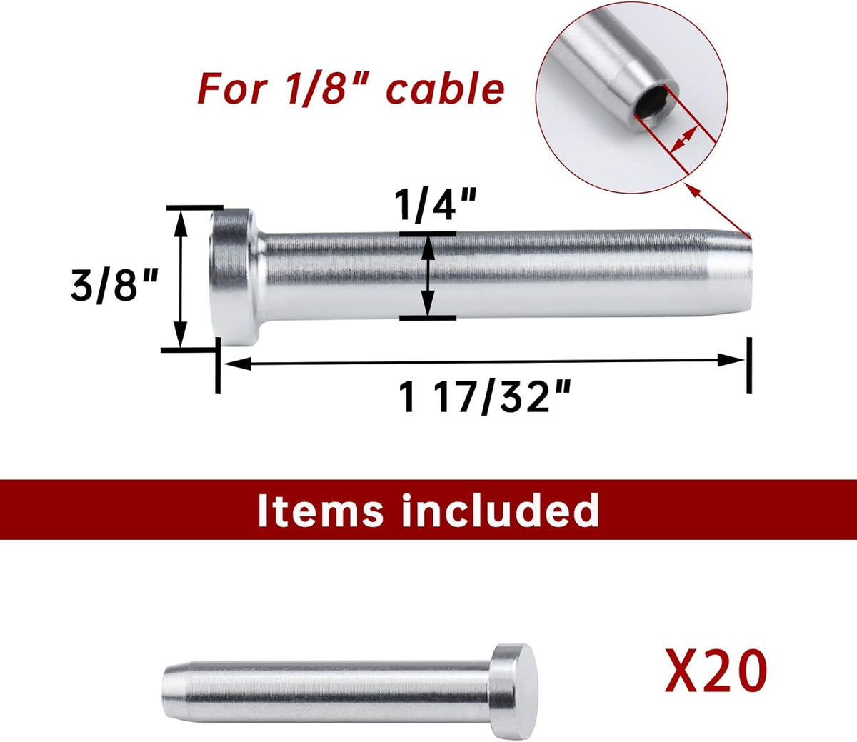 20 Pack 1/8 Invisible Cable Railing Kit T316 Stainless Steel L470