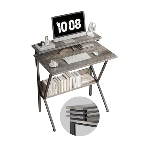 Small Desk with Adjustable Monitor Stand, Grey C77979