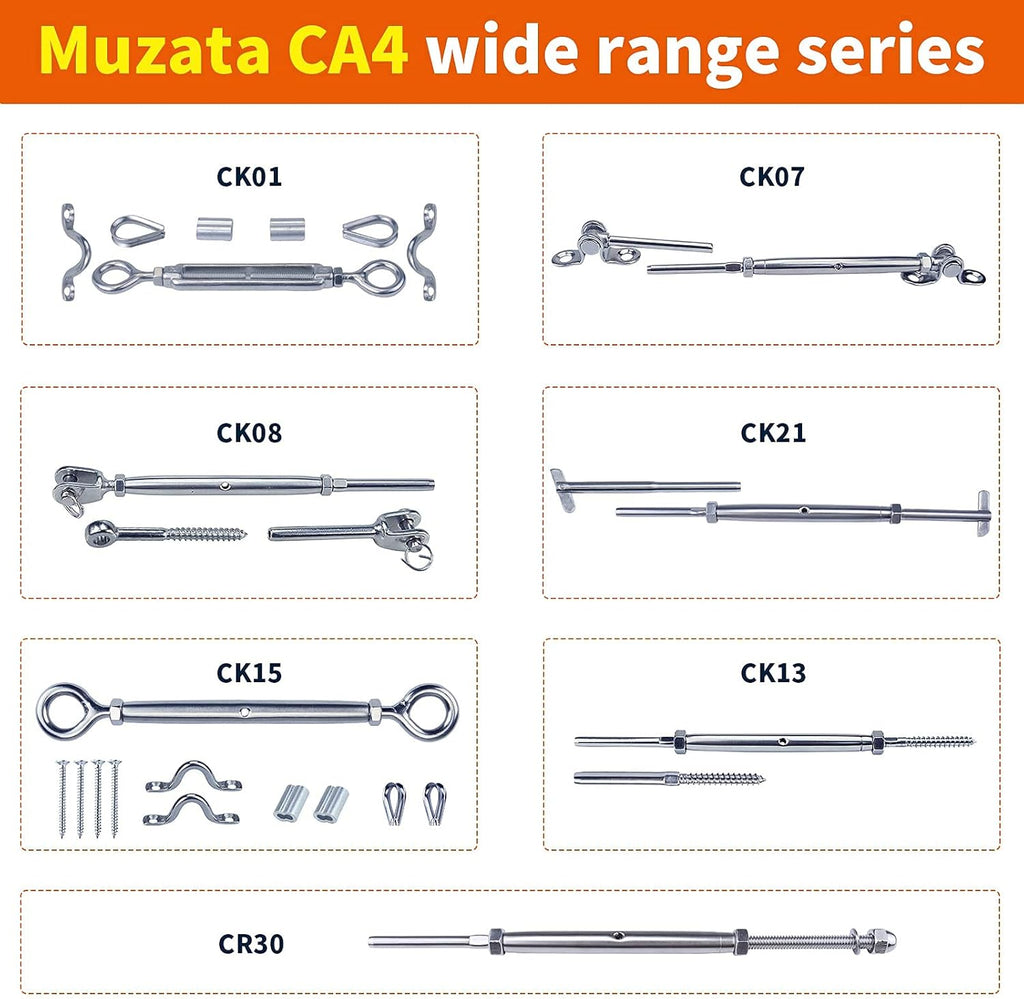20 Set Cable Railing Kit 1/8 T316 Stainless Steel Turnbuckle Hardware W605825