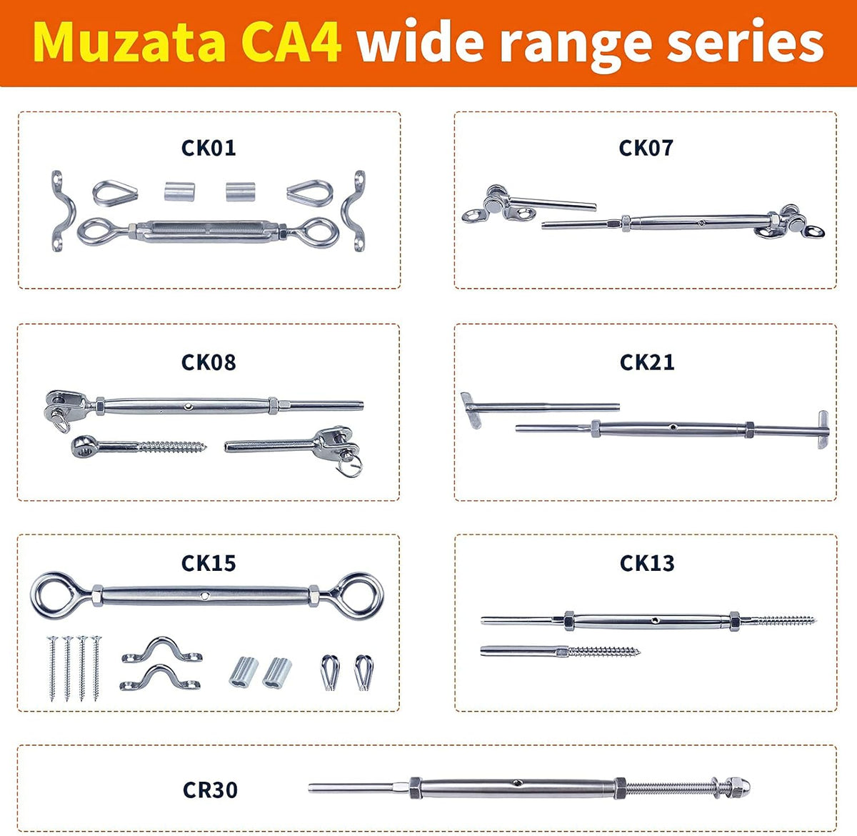 20 Set Cable Railing Kit 1/8 T316 Stainless Steel Turnbuckle Hardware W605825