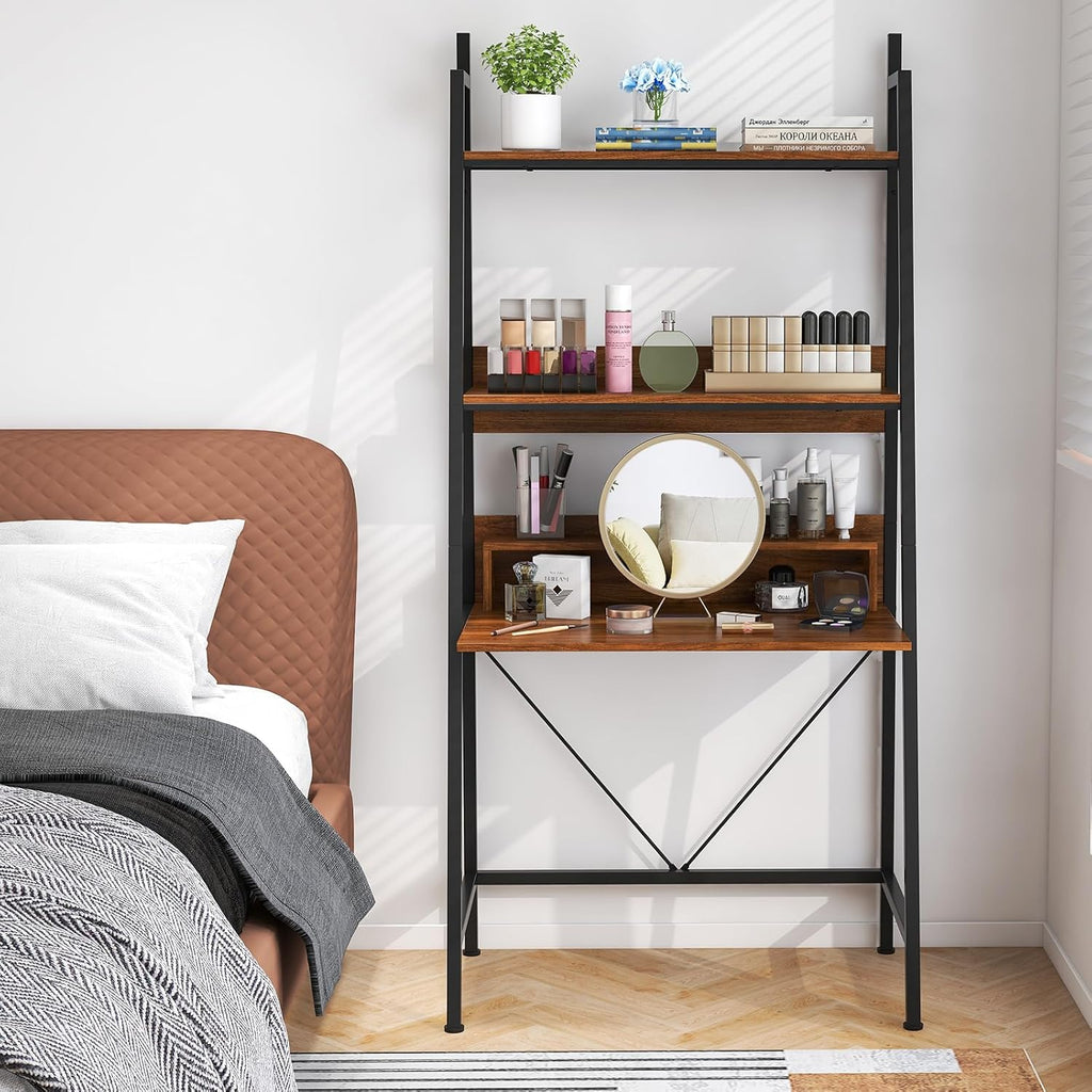 Brown Freestanding Ladder Desk with Open Shelves R840