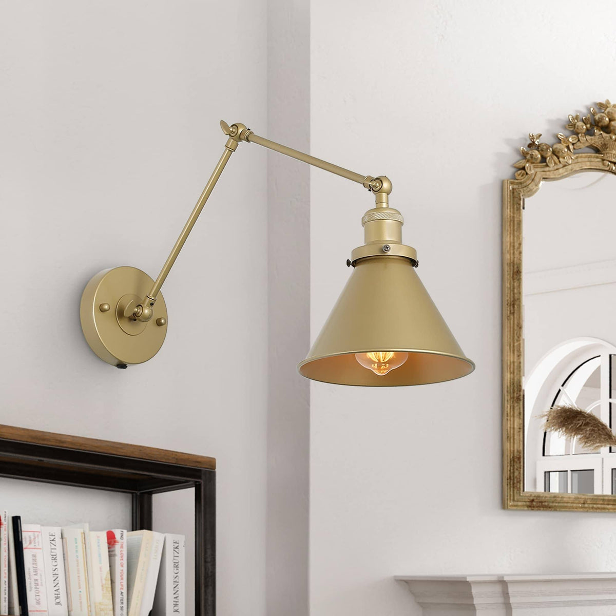 Adjustable Gold Swing Arm Plug-In Wall Lamp T98211