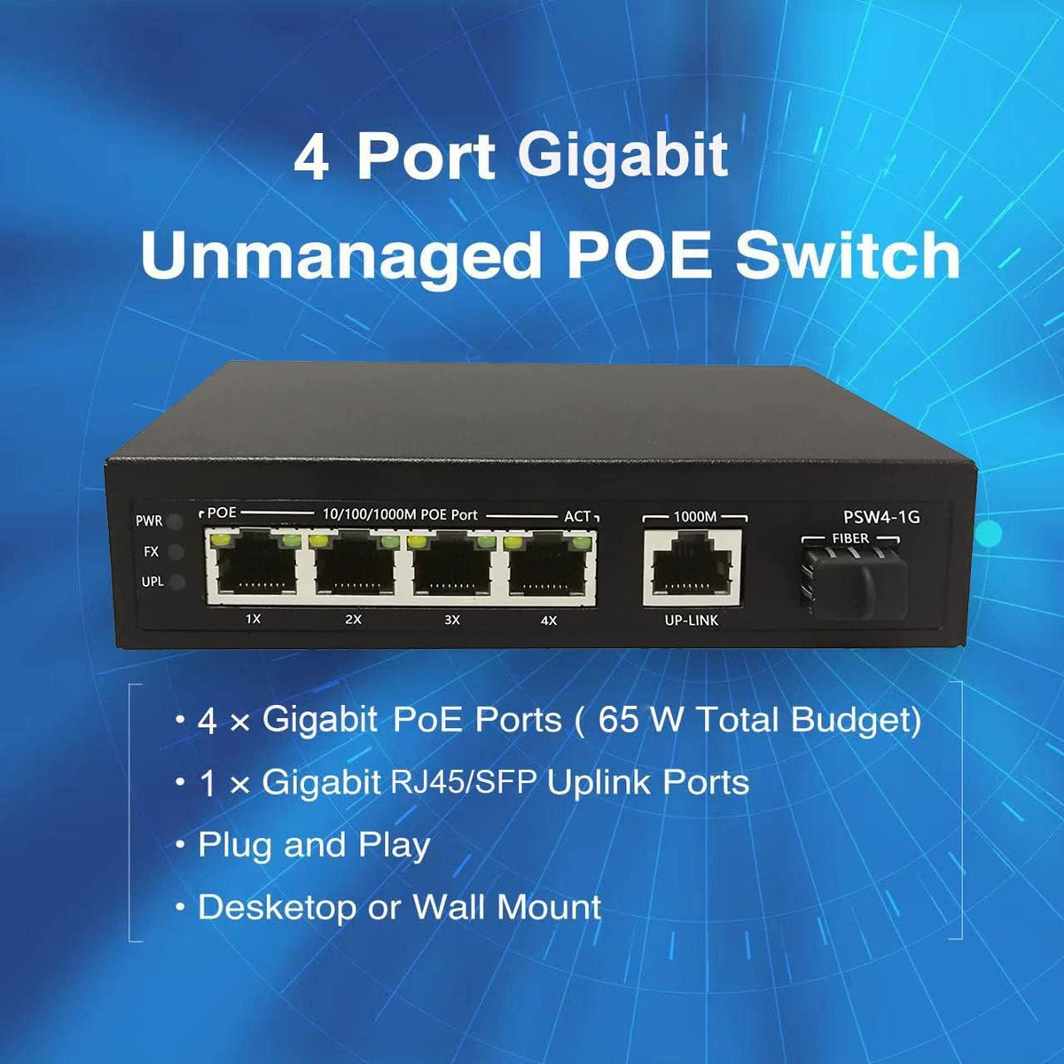 4 Port Gigabit PoE Switch Unmanaged V881240