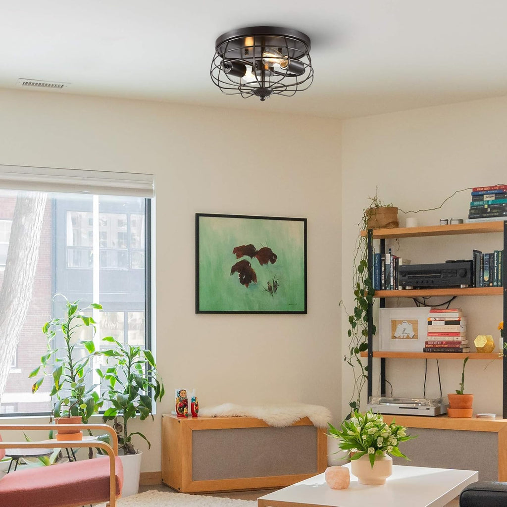 2-Light Industrial Flush Mount Ceiling Light Fixture M38910
