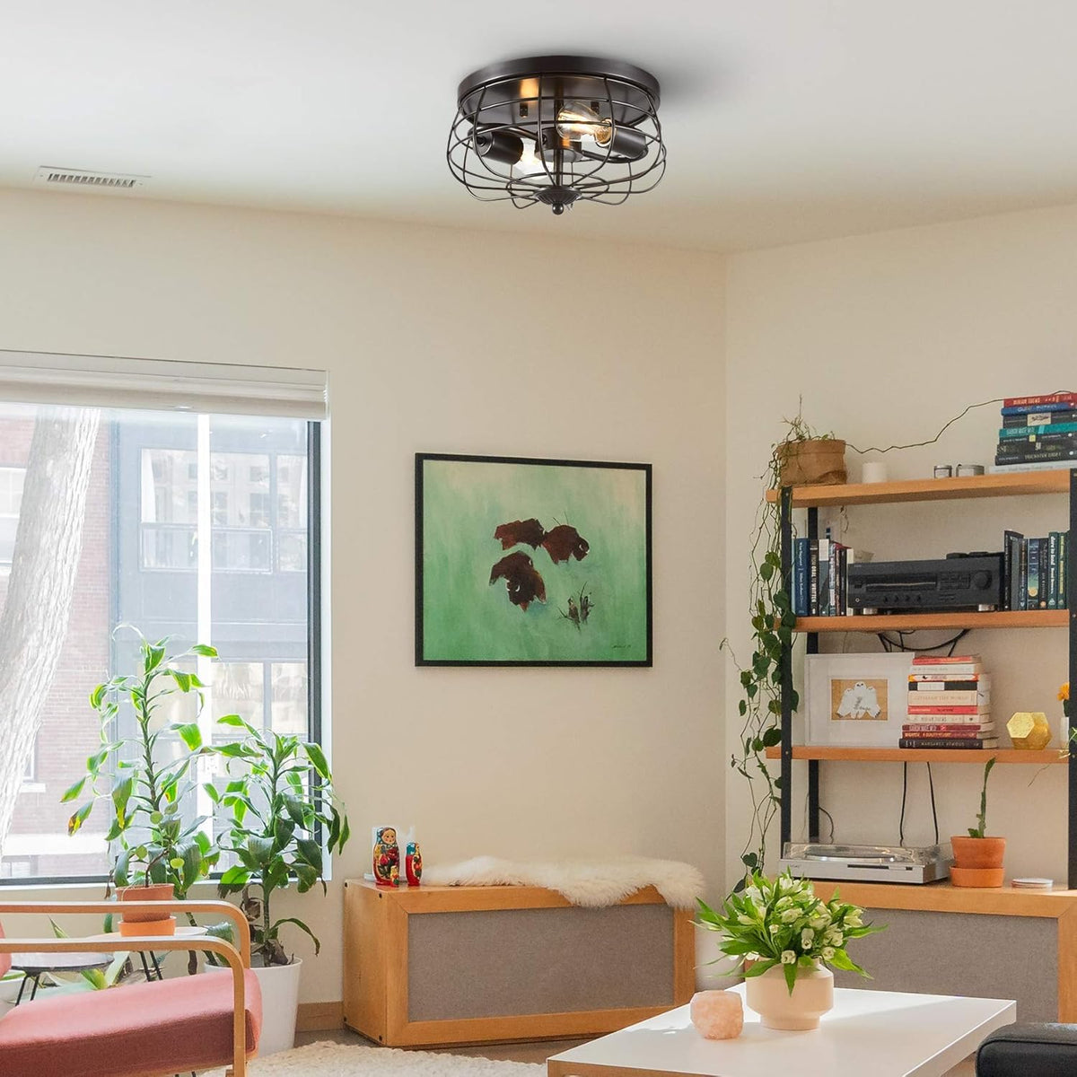 2-Light Industrial Flush Mount Ceiling Light Fixture M38910