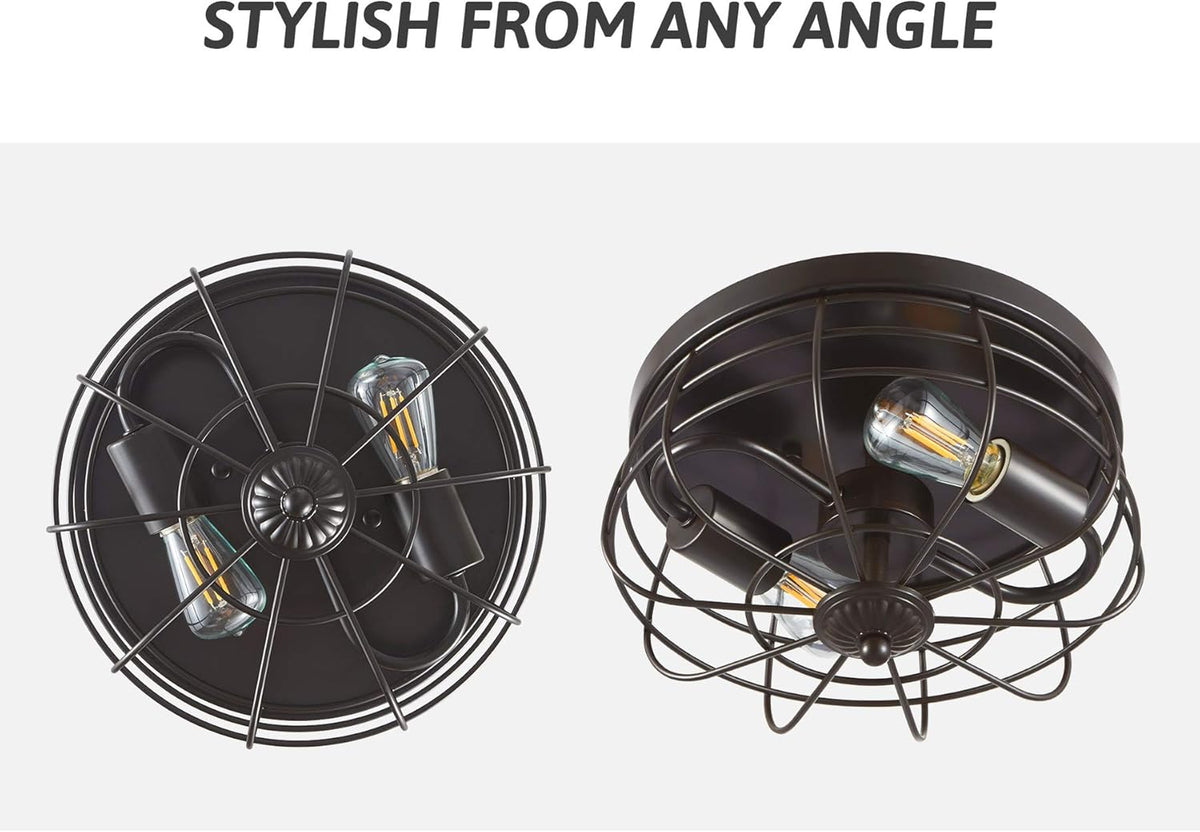 2-Light Industrial Flush Mount Ceiling Light Fixture M38910