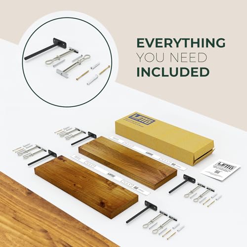 Solid Wood Floating Shelves, Set of 2, Honey Oak P252