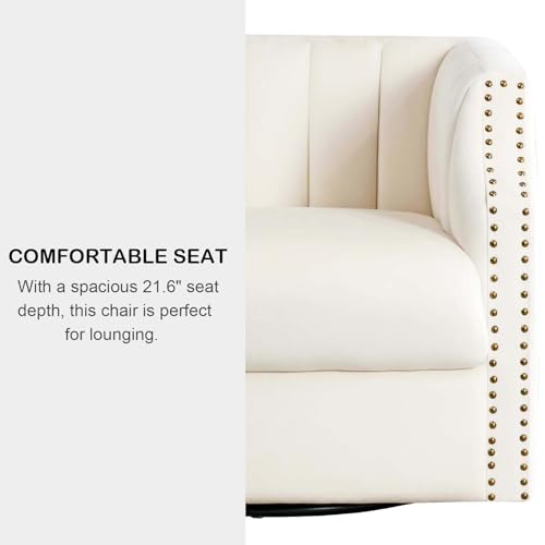 Swivel Barrel Chair Set of 2 Upholstered with Brass Rivets O8139