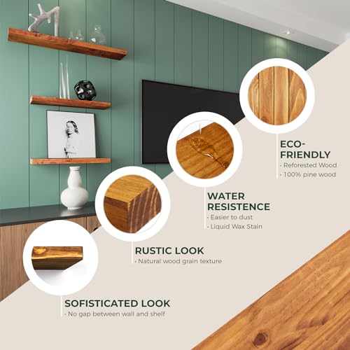 Solid Wood Floating Shelves, Set of 2, Honey Oak P252