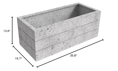 Rectangular Fiberstone and Clay Planter with Drainage Holes (Brown) C245136