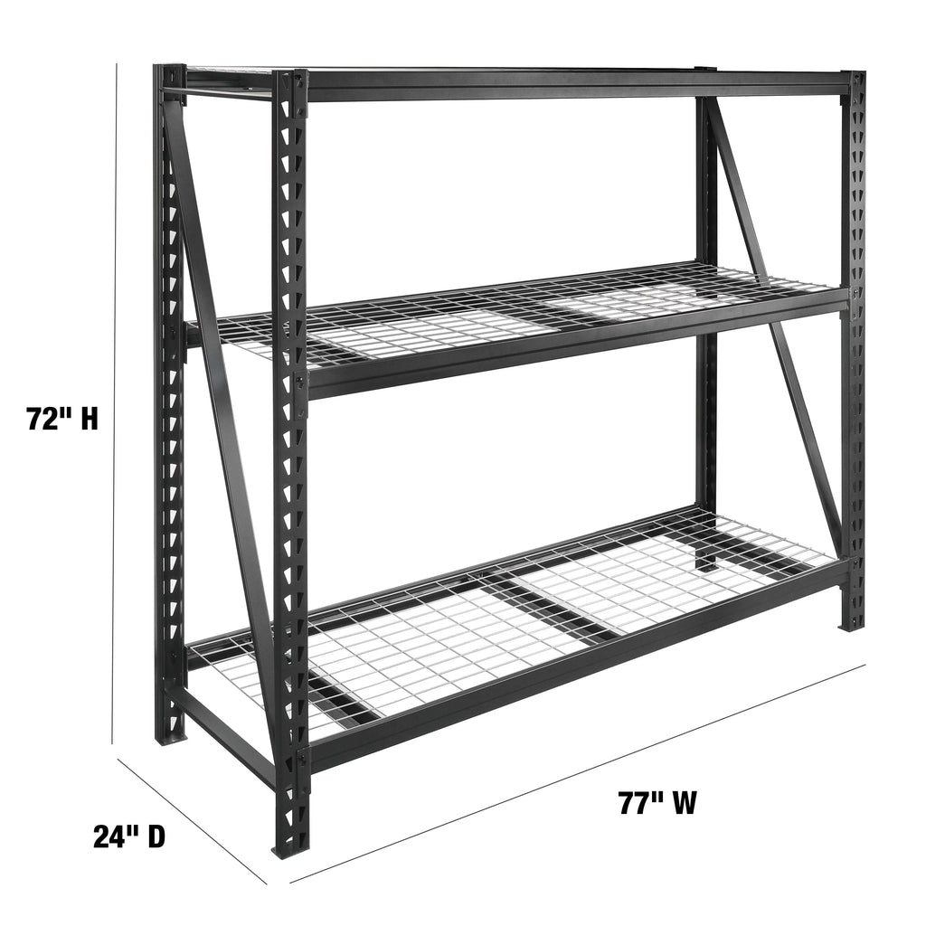 Black Steel 3-Tier Storage Shelf Unit 72-Inch-H x 77-Inch-W x 24-Inch-D I767