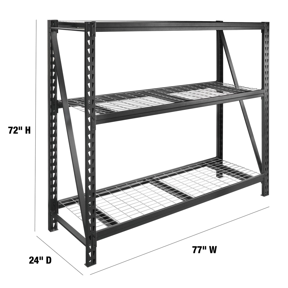 Black Steel 3-Tier Storage Shelf Unit 72-Inch-H x 77-Inch-W x 24-Inch-D I767