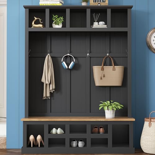 White 47.2'' Wood Hall Tree with Shoe Storage Bench S938