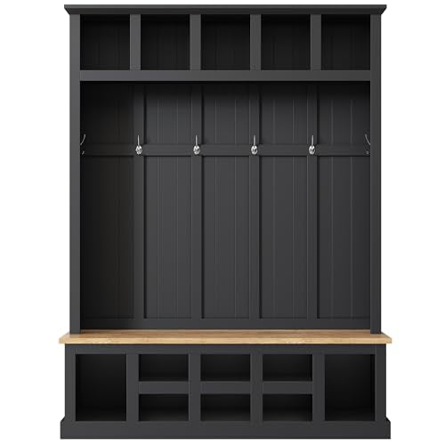 White 47.2'' Wood Hall Tree with Shoe Storage Bench S938
