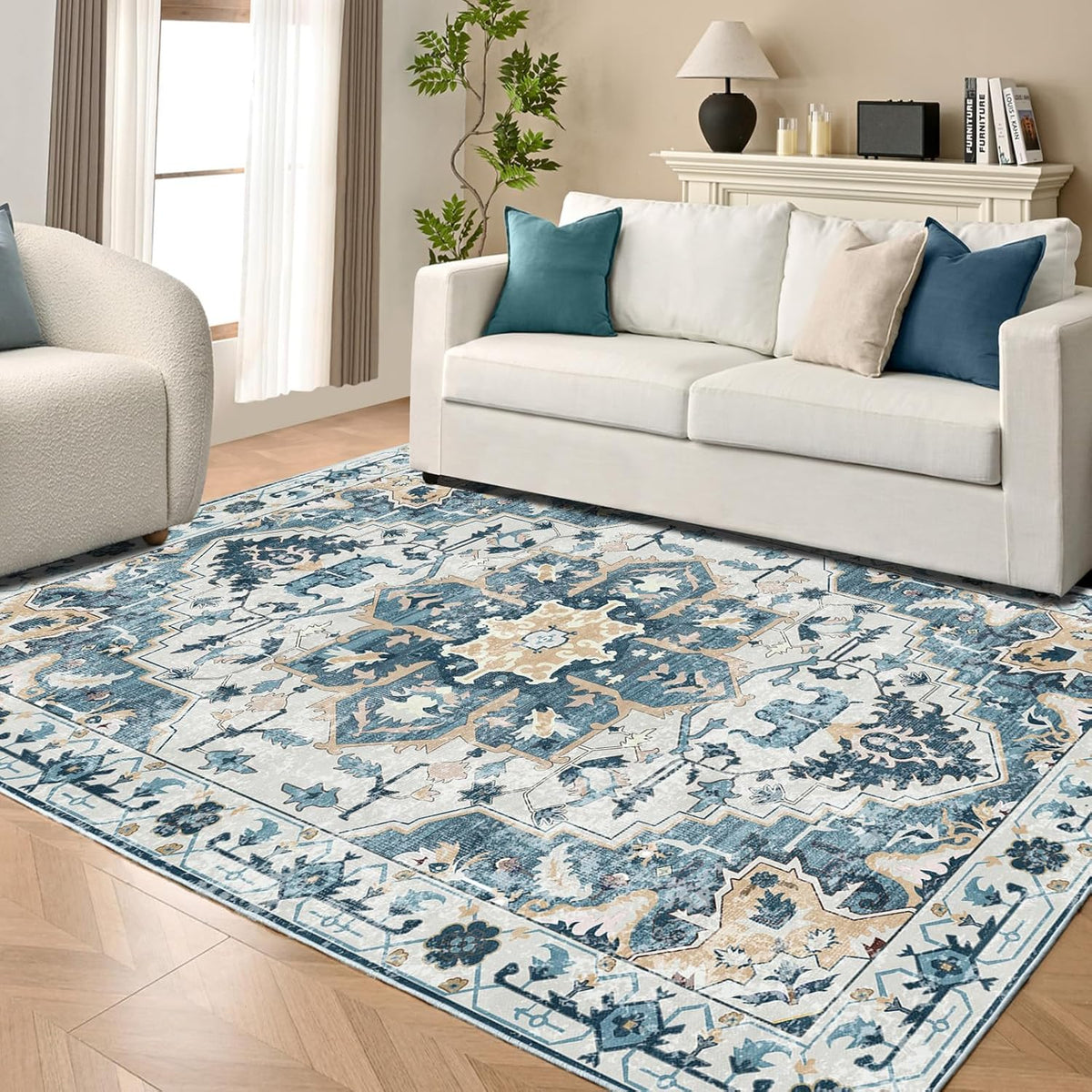8x10 Blue Non Slip Low Pile Area Rug I19498