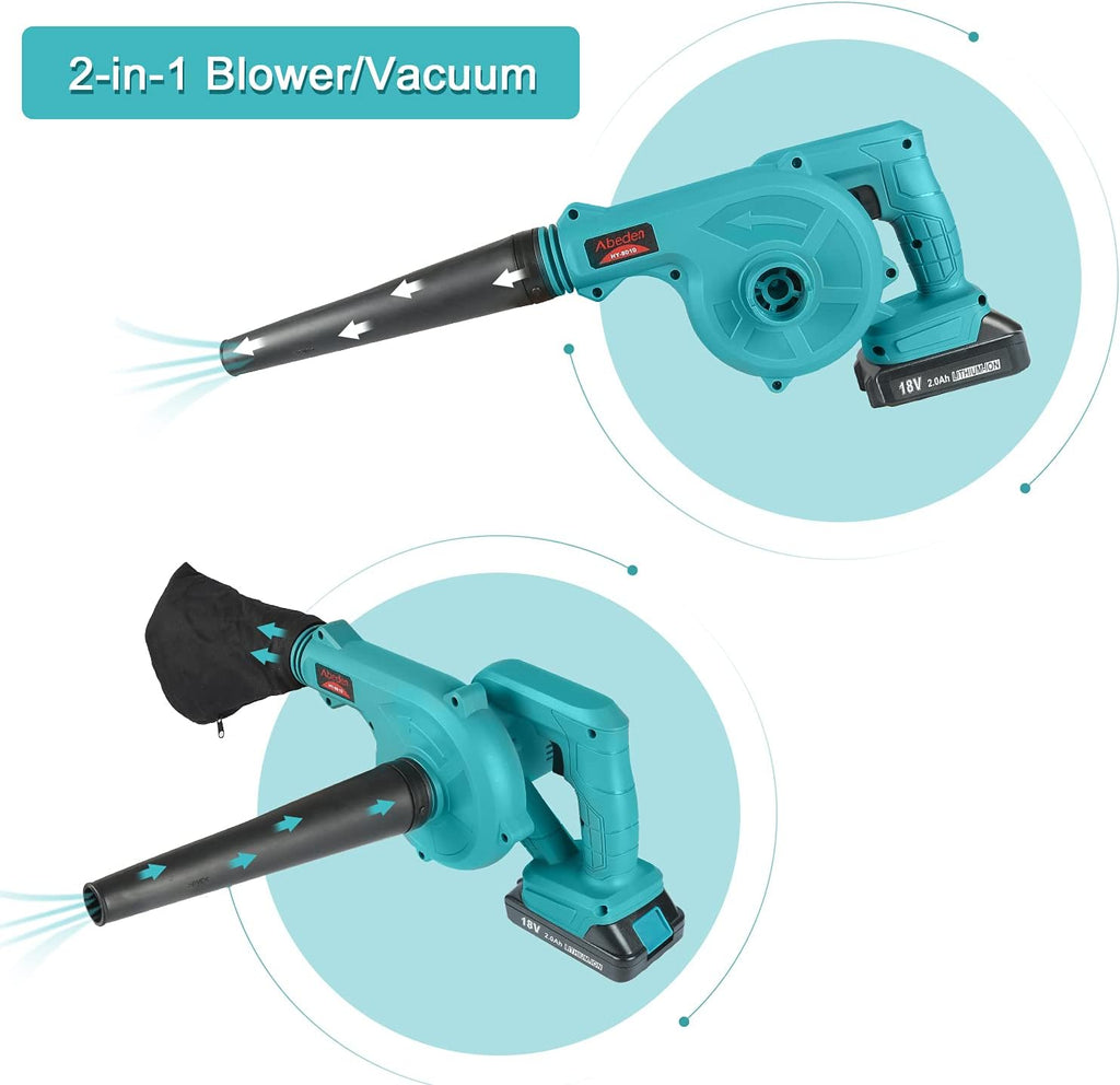 Cordless 2-in-1 Electric Handheld Leaf Blower with 2 Pack 18V 2.0 Ah Lithium Battery P44620
