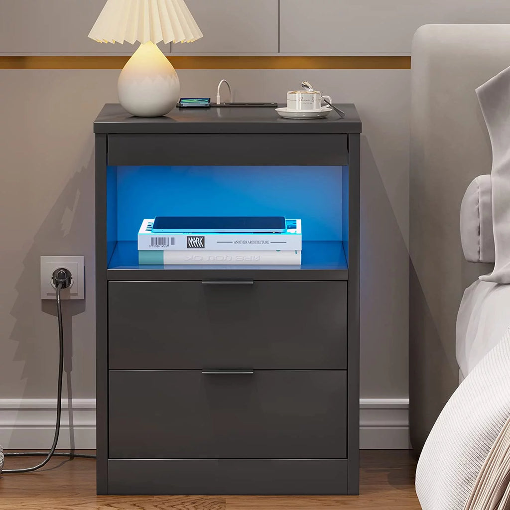 Black 2 Drawer Nightstand with Wireless Charging Station F92387