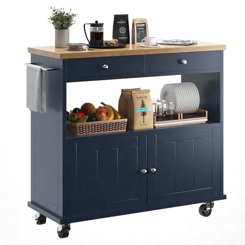 Black Rolling Kitchen Island with Storage Cabinet C6950