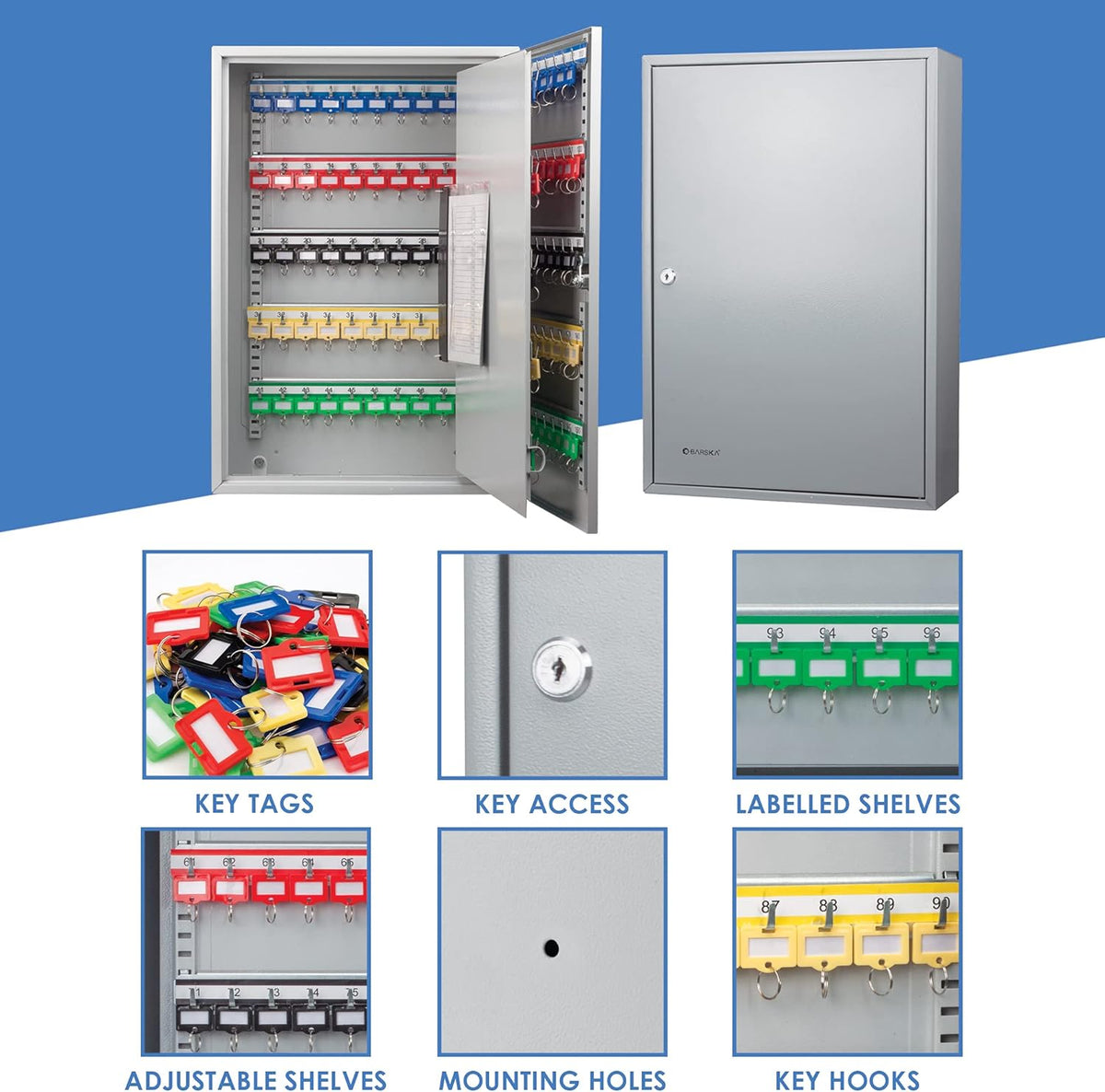 Key Cabinet Lock Box Grey, 14.75 x 5.5 x 21.75 Y124993