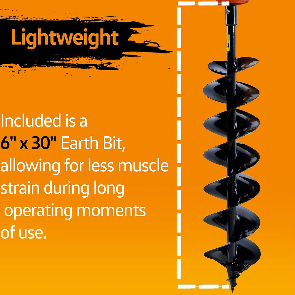 Earth Auger Power Head with Steel 6"x30" Bit Electric Cordless Lithium-Ion Battery I34424
