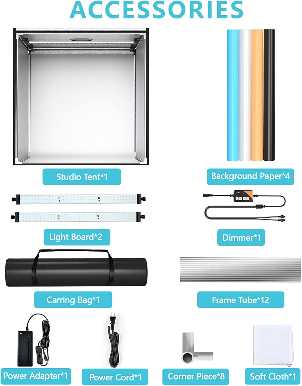 Bi-Color 2600K-8500K Dimmable Photo Light Box with 4 Color Backdrops V1995